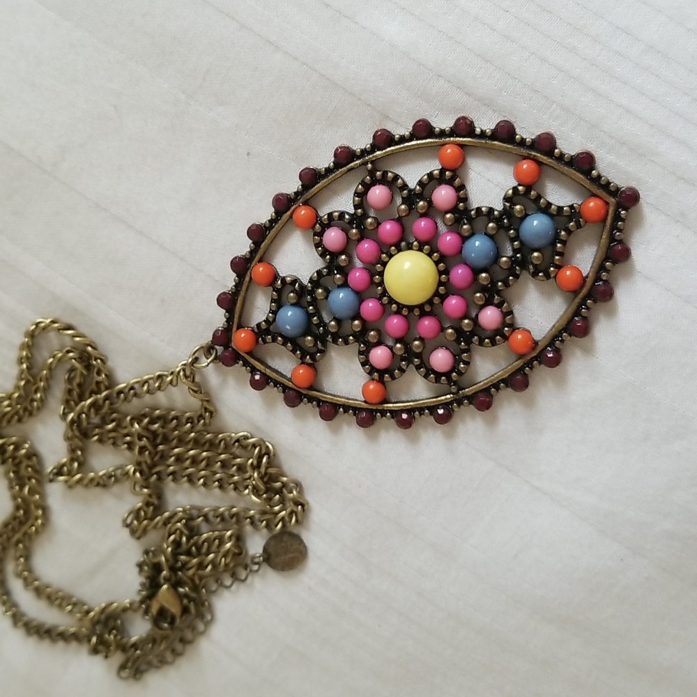 Icing Gold Colorful Bead Marquise Shape Necklace